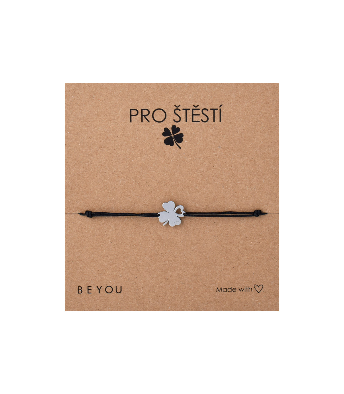 Dárková karta Pro štěstí a šňůrkový náramek se čtyřlístkem