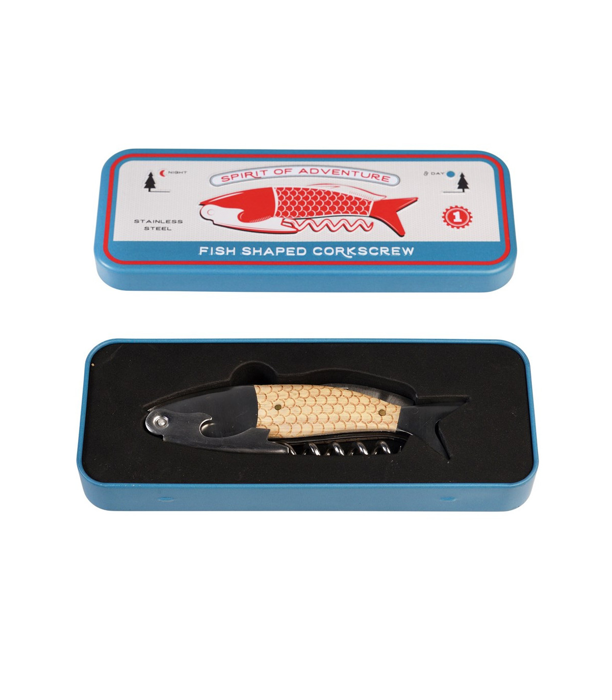 Otvírák rybičky v plechové krabičce