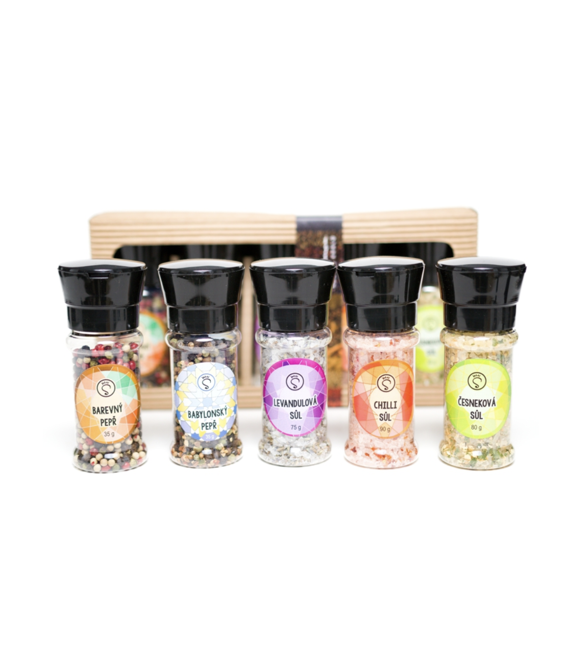 Dárková sada pěti mlýnků pepře a soli